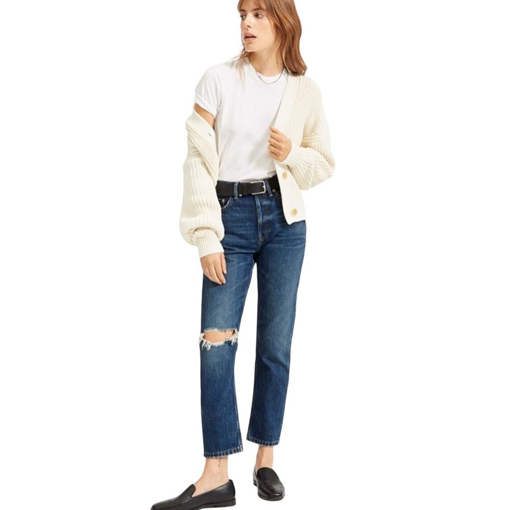 Everlane The Cheeky Ripped Knee Jean Mid Wash Distressed Cropped